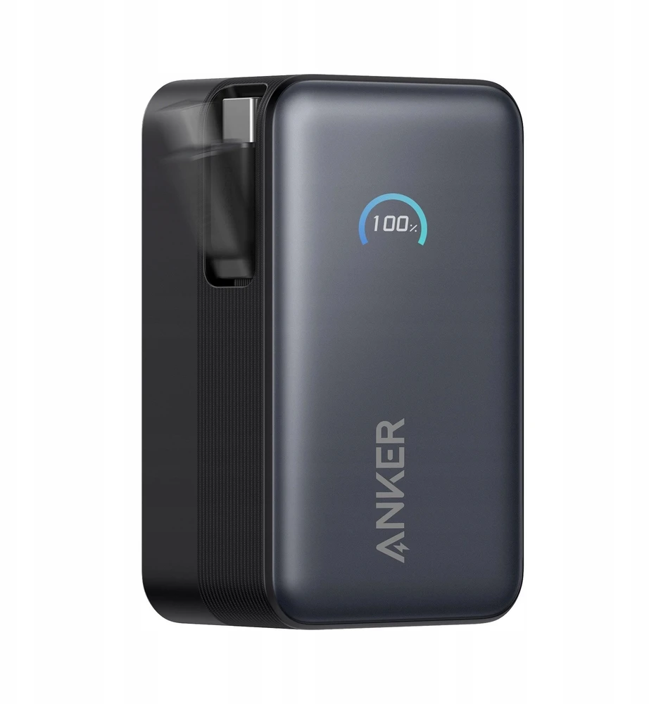 „Anker Nano“ išorinė baterija, 45 W, su integruotu ištraukiamu USB-C laidu | A1638H11 | 10000 mAh | Juodas
