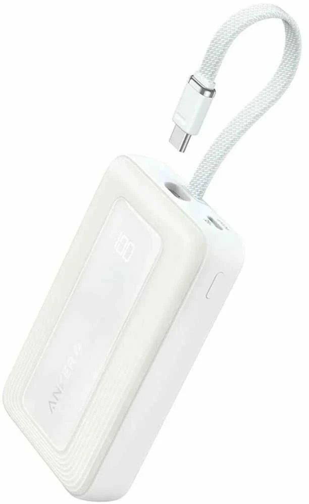 „Anker“ išorinė baterija, įmontuotas USB-C laidas, 30 W | A1688H21 | 10000 mAh | Baltas
