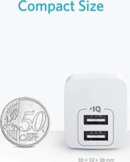 „Anker PowerPort Mini“ dvigubas sieninis įkroviklis, 2 vnt., kompaktiškas USB įkroviklis, 2,5 A galia