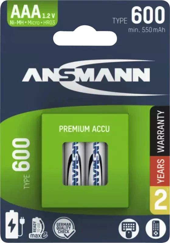1x4 Ansmann NiMH akumuliatorius Micro AAA tipo 600 min. 550 mAh 1311-0022