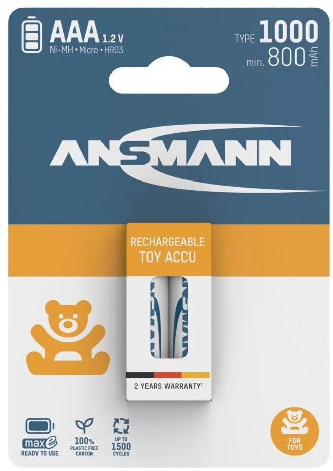 Ansmann Akumuliatoriai NiMH AAA/HR03 1000mAh 1.2V - 2 vnt. (1311-0029)
