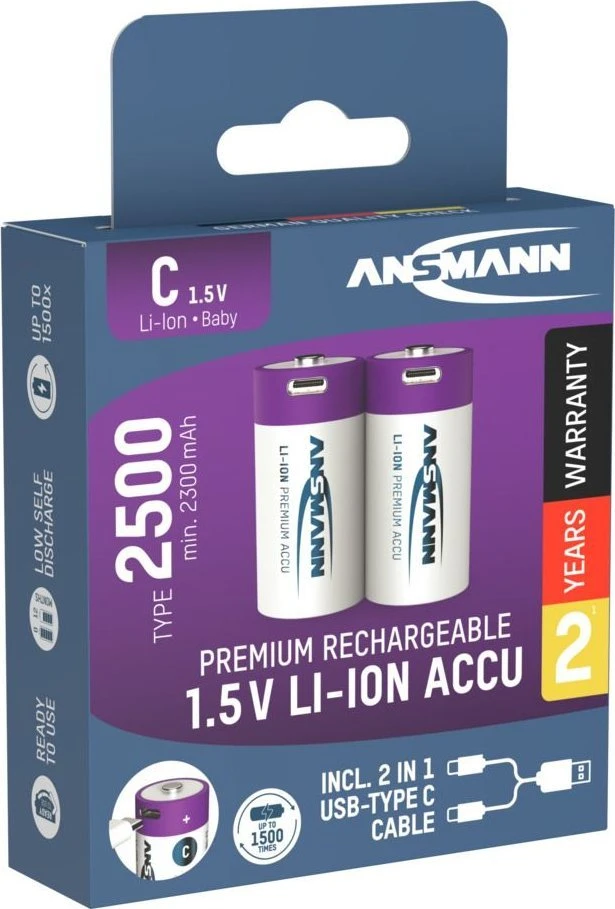 Ansmann ANSMANN 1313-0004 Li-Ion rechargeable batteries Baby C type 2500 (min. 2300 mAh) 2-pack box