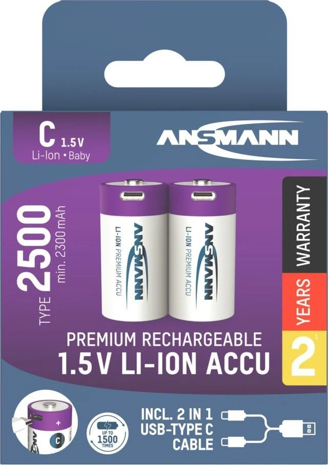 Ansmann ANSMANN 1313-0004 Li-Ion rechargeable batteries Baby C type 2500 (min. 2300 mAh) 2-pack box