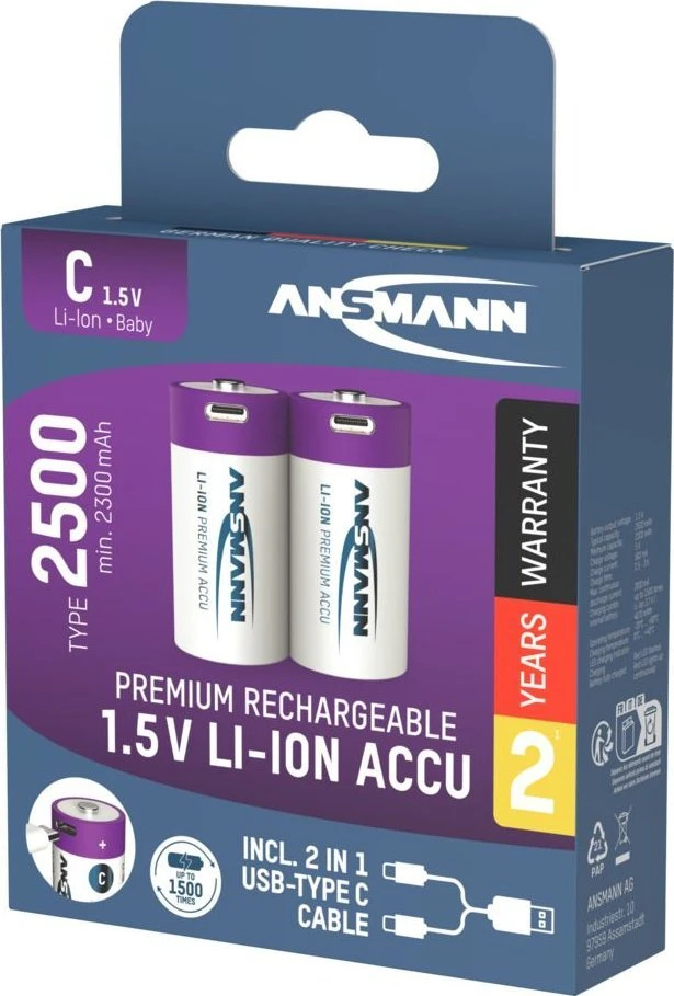 Ansmann ANSMANN 1313-0004 Li-Ion rechargeable batteries Baby C type 2500 (min. 2300 mAh) 2-pack box