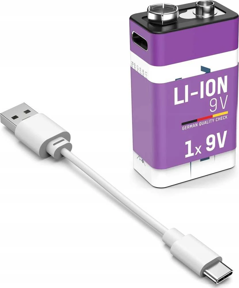Įkraunamos baterijos 1604 9V 400mAh (Li-Ion 3.7Wh) su USB-C lizdu, max iškrovimo srovė 0.4A ANSMANN