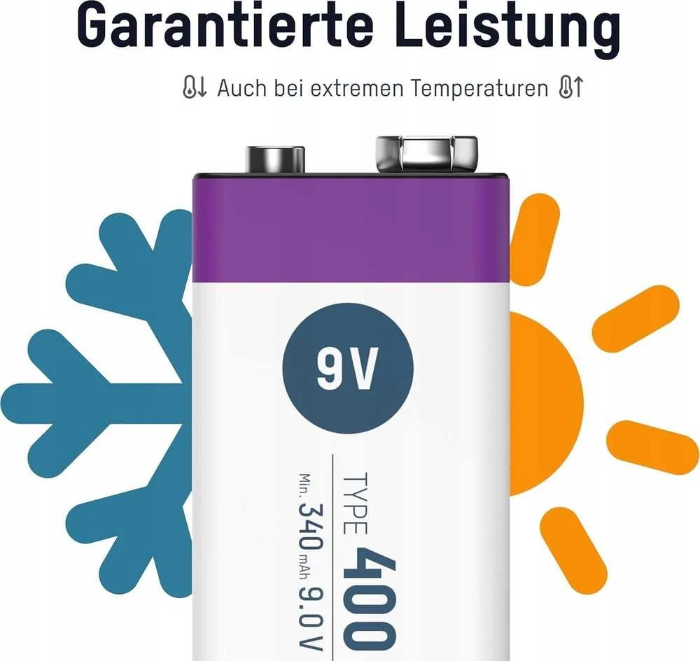 Įkraunamos baterijos 1604 9V 400mAh (Li-Ion 3.7Wh) su USB-C lizdu, max iškrovimo srovė 0.4A ANSMANN