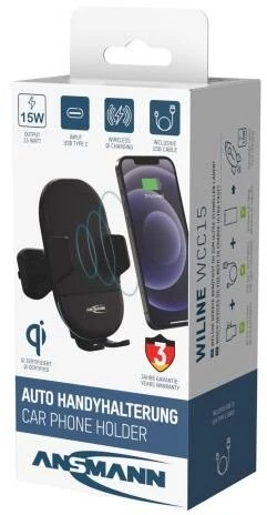 Ansmann WiLine 15 automobilio laikiklis 15 W su Qi įkrovimu 1000-0033