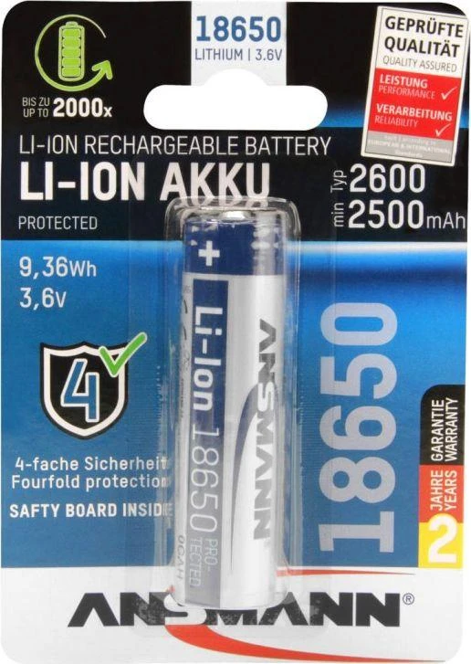 Ansmann Li-Ion 18650 2600mAh 3,6V baterija 9,36Wh 1307-0000