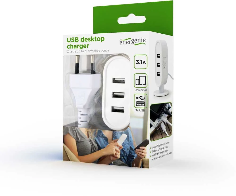 EnerGenie Gembird Universal USB Tischladegerät Juodas 3.1 A EG-U3C3A-01-MX