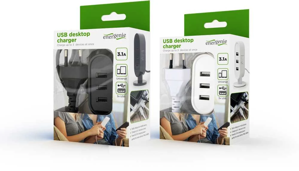 EnerGenie Gembird Universal USB Tischladegerät Juodas 3.1 A EG-U3C3A-01-MX