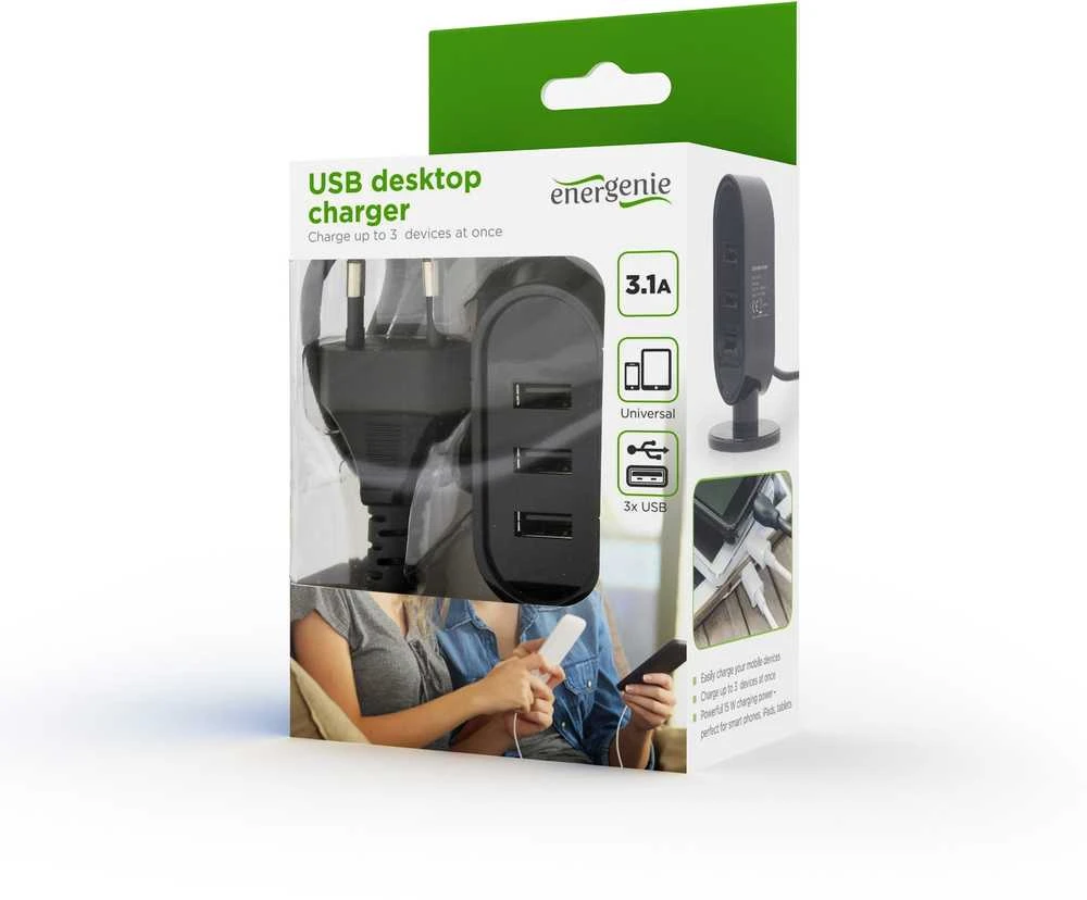 EnerGenie Gembird Universal USB Tischladegerät Juodas 3.1 A EG-U3C3A-01-MX