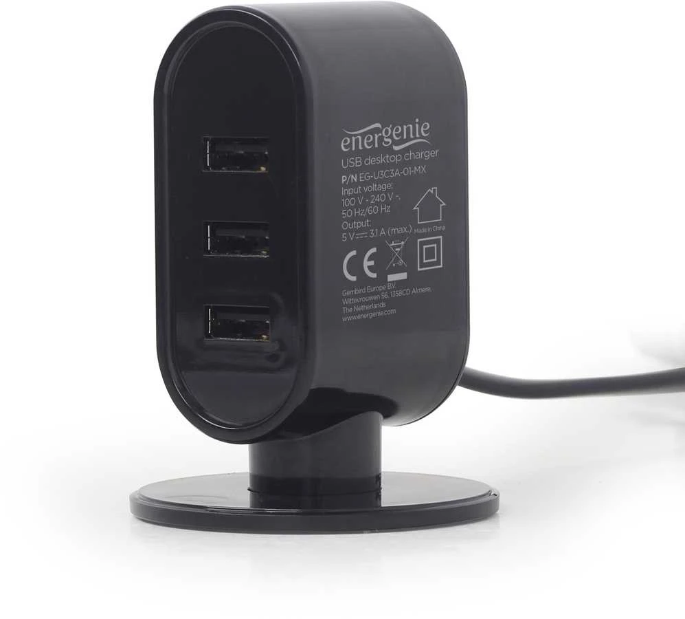 EnerGenie Gembird Universal USB Tischladegerät Juodas 3.1 A EG-U3C3A-01-MX
