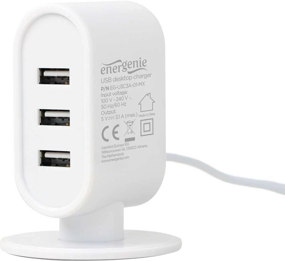EnerGenie Gembird Universal USB Tischladegerät Juodas 3.1 A EG-U3C3A-01-MX