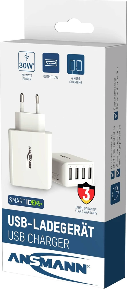 Ansmann namų įkroviklis HC430 4xUSB 3000mA baltas