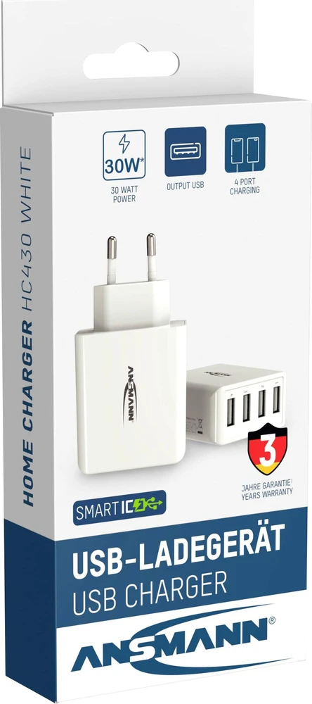 Ansmann namų įkroviklis HC430 4xUSB 3000mA baltas
