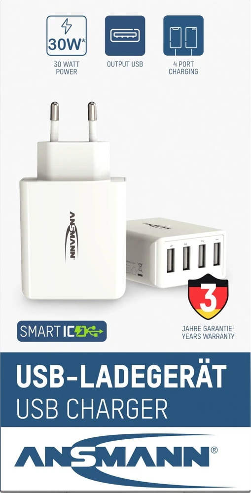 Ansmann namų įkroviklis HC430 4xUSB 3000mA baltas