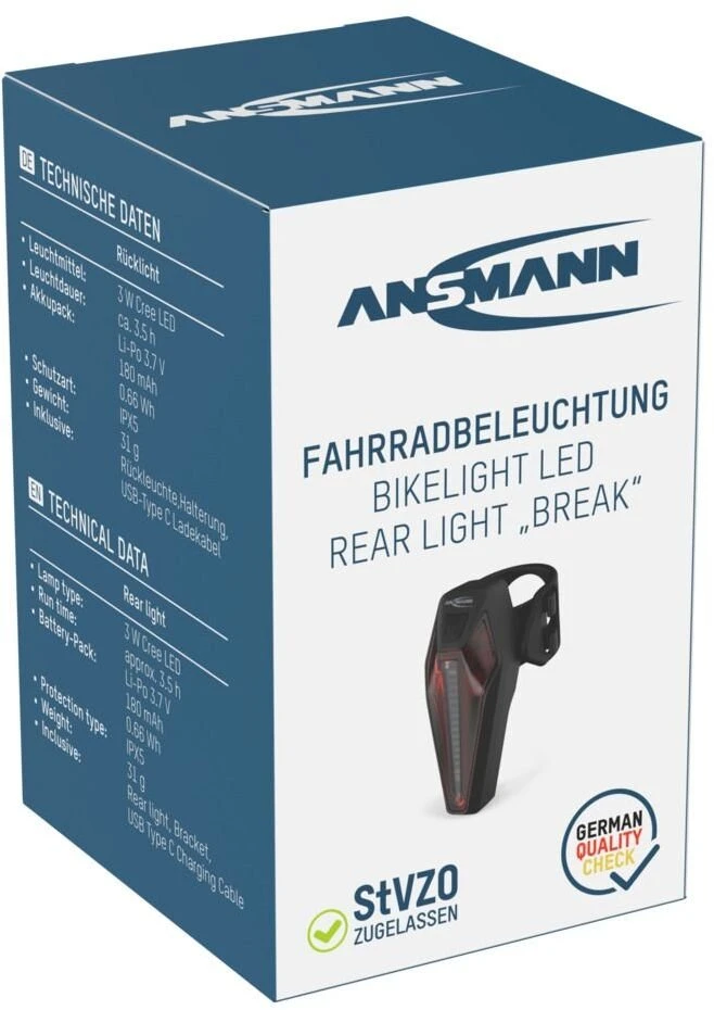 Ansmann Galinė dviračio lemputė 180mAh 3W 1600-0553
