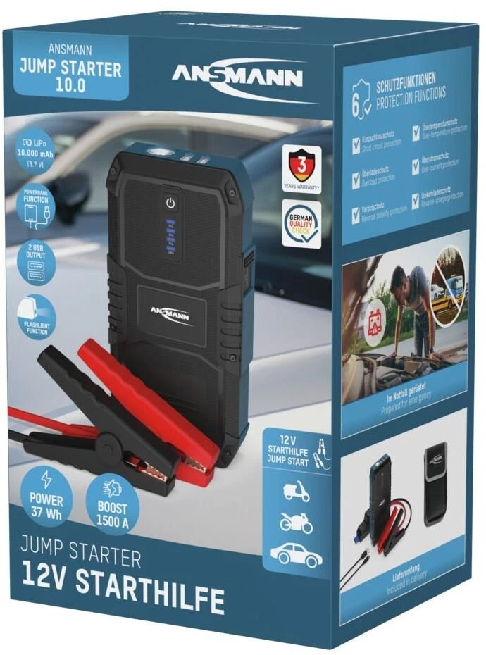 Išorinis akumuliatorius (Powerbank) su automobilio užvedimo funkcija 400A/1500A 37Wh USB-A 12W Jump Starter 10.0 ANSMANN