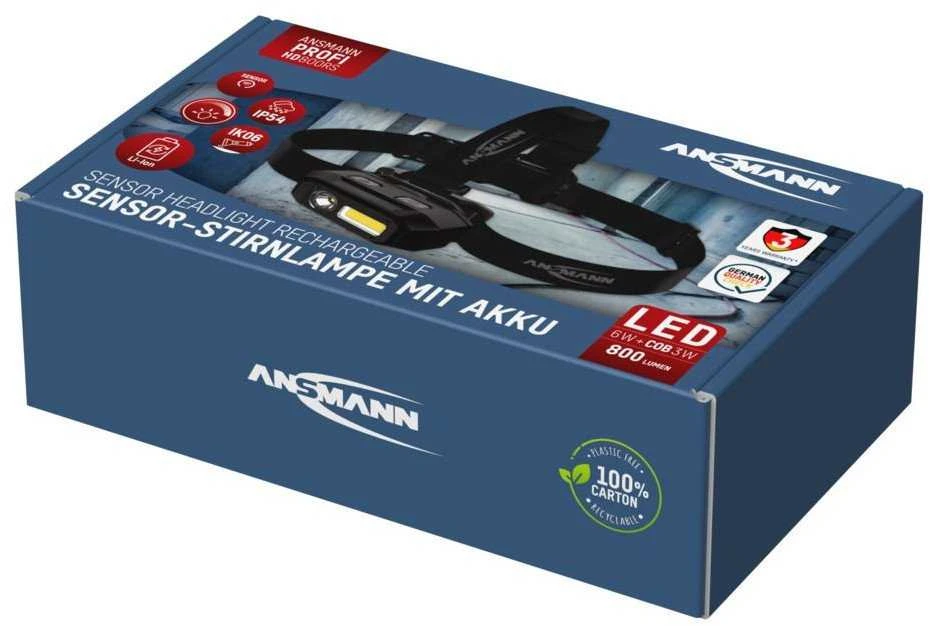 ANSMANN HD800RS priekinis žibintas, 800 lm, 10 val. veikimo laikas, įkraunamas per USB-C