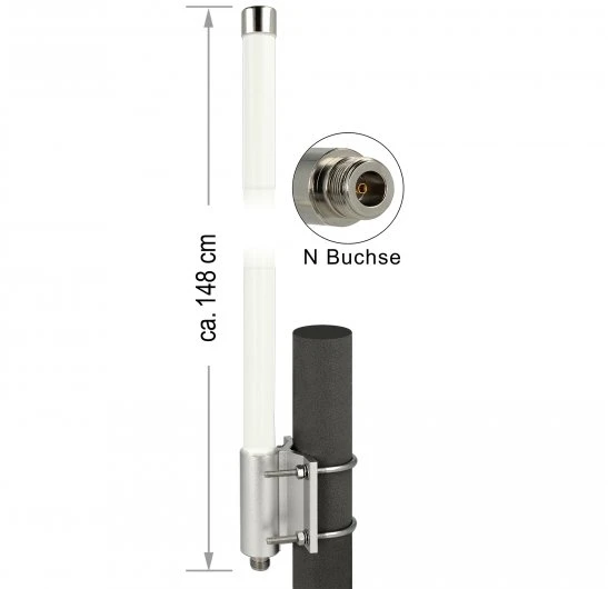 Delock Antenna LoRa SDR 868Mhz lizdas 8dbi 1474mm omni fiksuotas baltas lauko