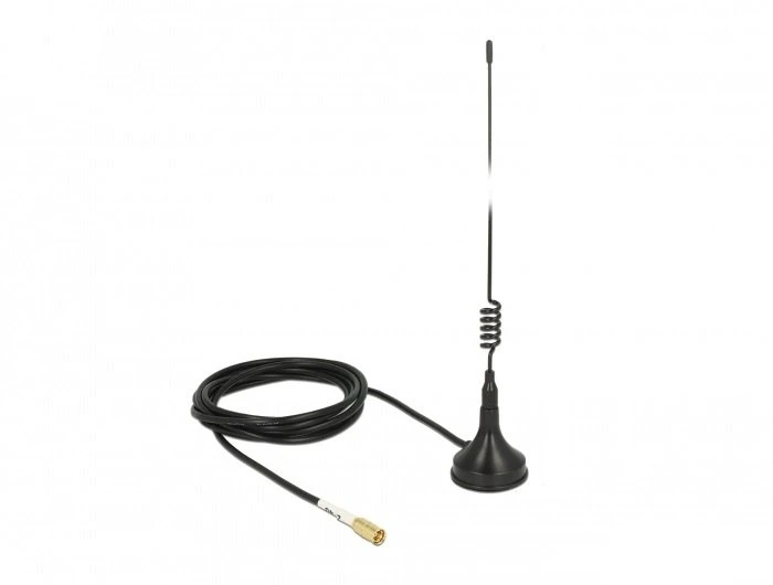 Antena Delock WLAN 802.11 b/g/n Antena SMB Wtyk 2 dBi sztywna wszechkierunkowa su magnetyczną podstawą i kablem połączeniowym RG-174 1,5 m outdoor juoda (89612)