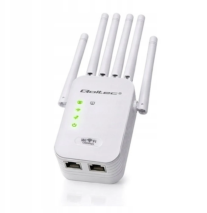 „Qoltec“ stiprintuvas, signalinis „WiFi 5“ | Kartotuvas | Prieigos taškas | AC1200 | 6 antenos | 2x RJ45 | 128 MB