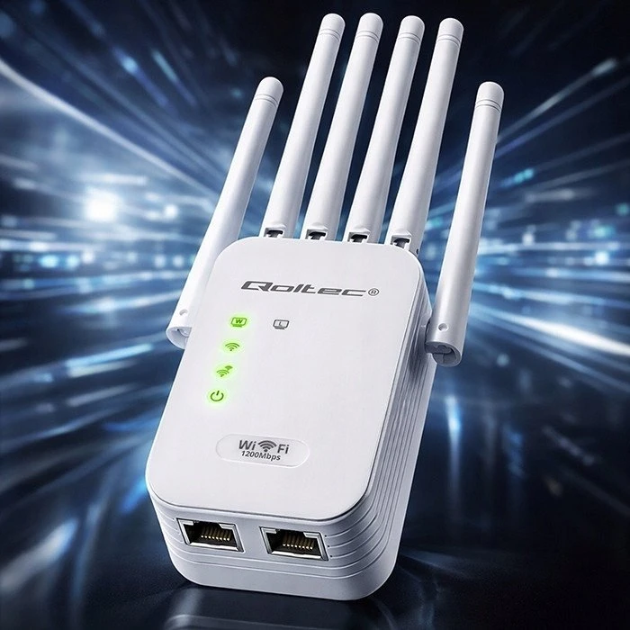 „Qoltec“ stiprintuvas, signalinis „WiFi 5“ | Kartotuvas | Prieigos taškas | AC1200 | 6 antenos | 2x RJ45 | 128 MB