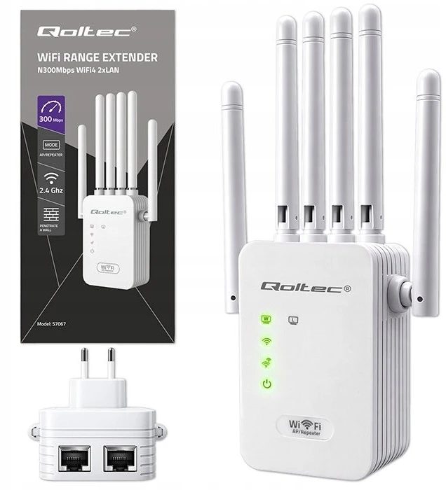Maršrutizatorius Qoltec WiFi signalo stiprintuvas AX300 6 antenos 2x RJ45