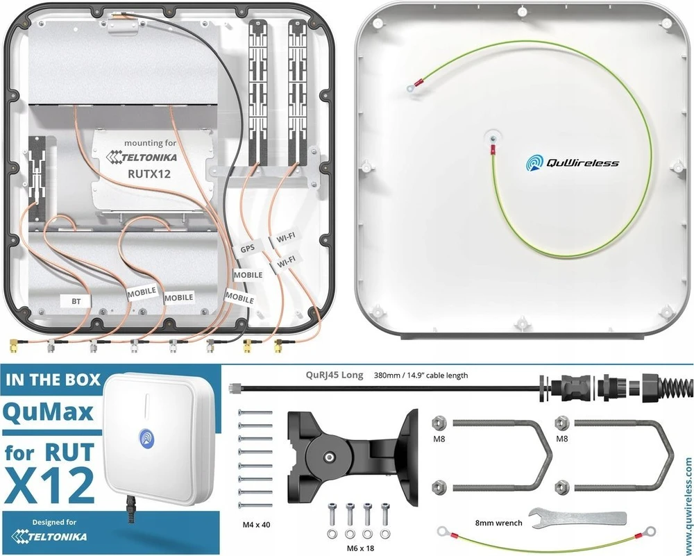 QuWireless QuMax AX12M | Antena Wi-Fi + LTE + GPS + Bluetooth | dla Teltonika RUTX12 / RUTX14