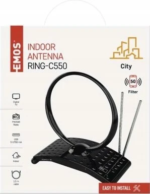 Kambarinė FM/DAB/DVB-T/T2 antena su stiprintuvu ir LTE/5G filtru J0701 EMOS