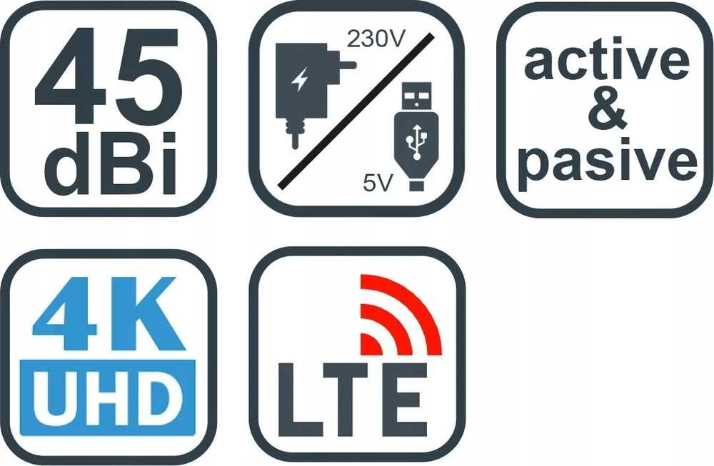 EVOLVEO Xany 2A, 230/5V, aktyvi patalpų antena FM/DAB+/DVB-T2, LTE, 4G, 5G filtras