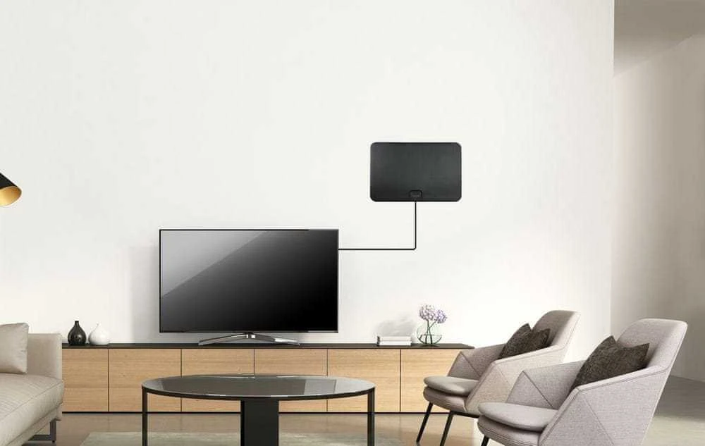 EVOLVEO Xany 2A, 230/5V, aktyvi patalpų antena FM/DAB+/DVB-T2, LTE, 4G, 5G filtras