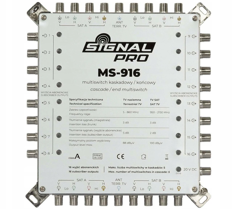 MULTISWITCH PRZELOTOWY MS-916 9 WEJŚĆ / 16 WYJŚĆ SIGNAL PRO