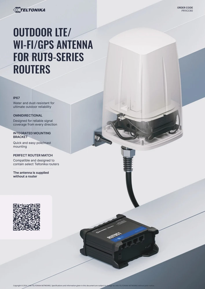 Maršrutizatorius TELTONIKA OUTDOOR LTE/WI-FI/GPS ANTENNA FOR RUT9-SERIES ROUTERS