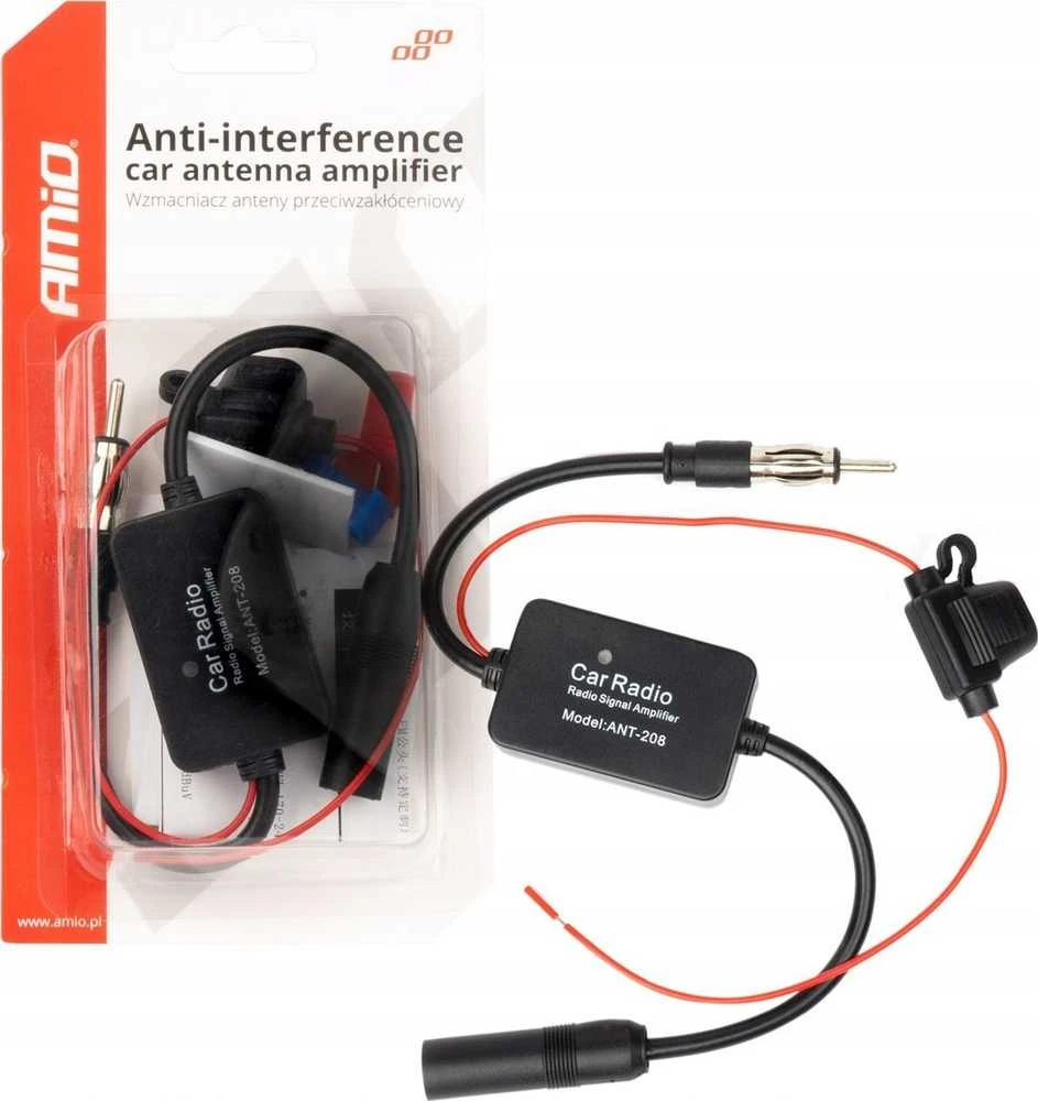 Anti-interferencinis automobilio antenos stiprintuvas 12V AMIO-04133