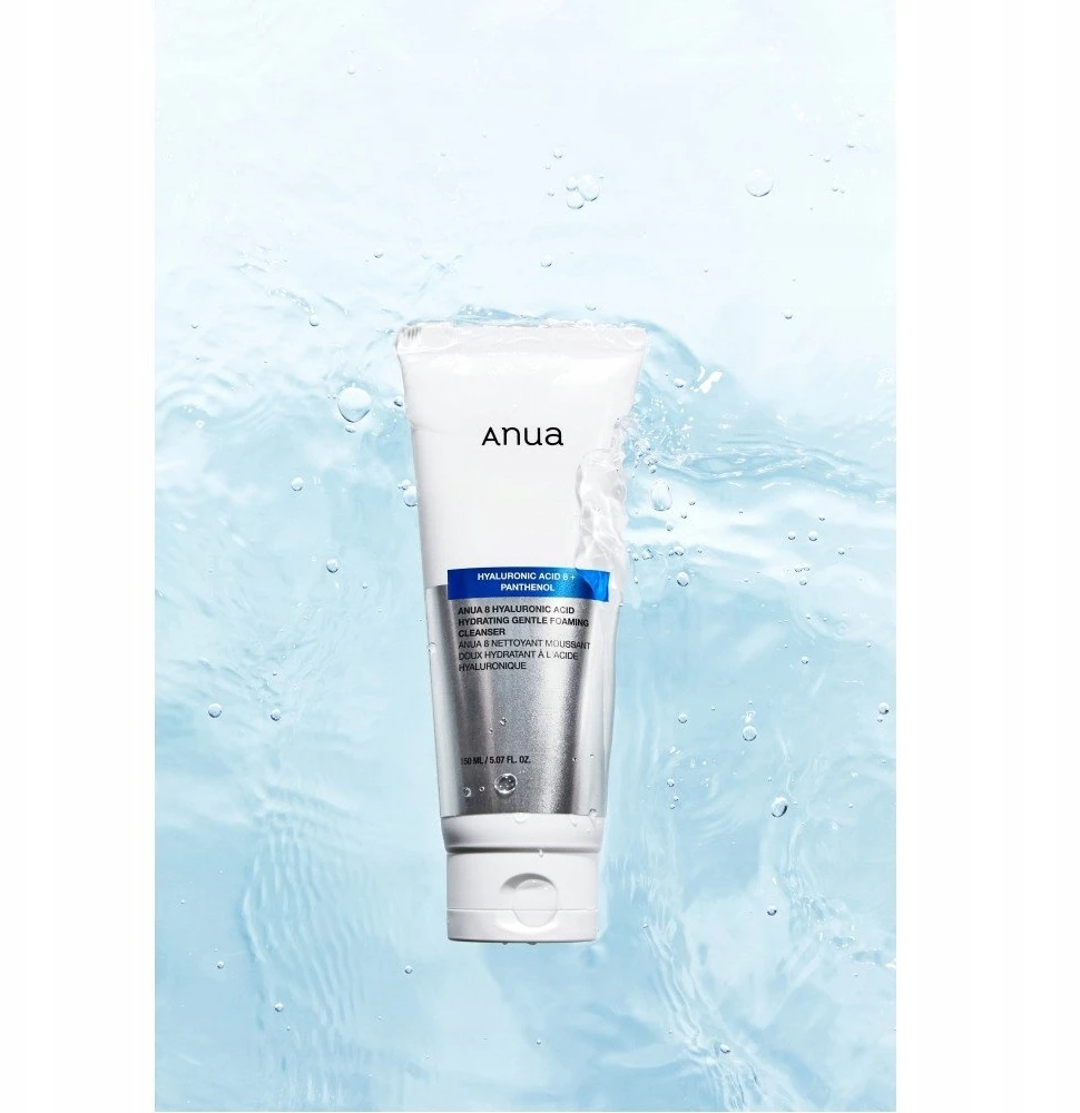 Anua 8 Hyaluronic Acid Hydrating Gentle Foaming Valiklis valomosios veido putos, 150 ml