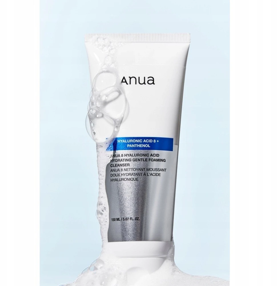 Anua 8 Hyaluronic Acid Hydrating Gentle Foaming Valiklis valomosios veido putos, 150 ml