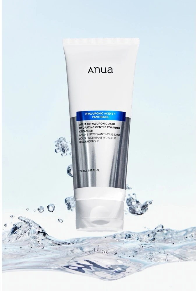 Anua 8 Hyaluronic Acid Hydrating Gentle Foaming Valiklis valomosios veido putos, 150 ml
