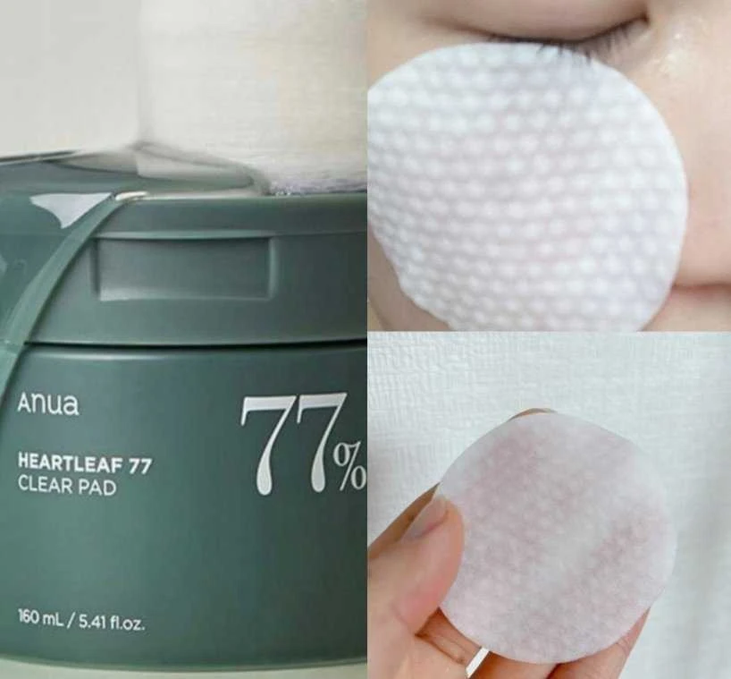 Anua Heartleaf 77 Clear Pad Švelniai valantys ir raminamieji tonerio padeliai, 70 vnt
