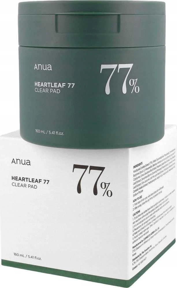 Anua Heartleaf 77 Clear Pad Švelniai valantys ir raminamieji tonerio padeliai, 70 vnt