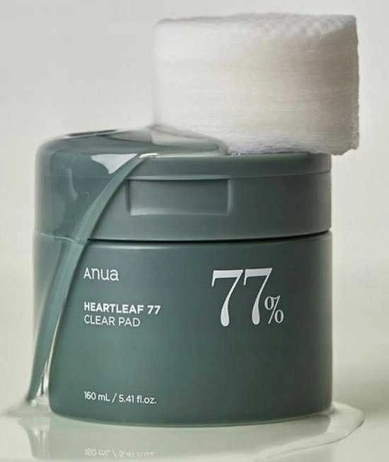 Anua Heartleaf 77 Clear Pad Švelniai valantys ir raminamieji tonerio padeliai, 70 vnt