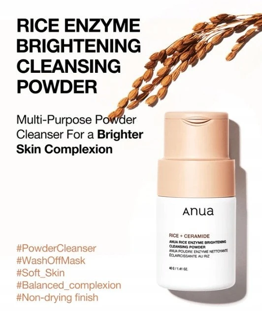 Anua Rice + Ceramide Enzyme Brightening Valomasis Pudra enziminė veido valomoji pudra, 40 g