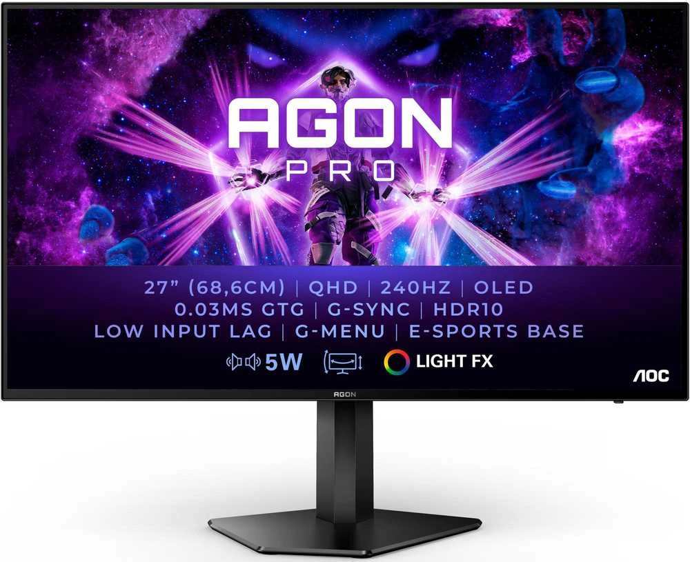 Monitorius AOC AG276UZD 27 colių QD - OLED UHD 240Hz 0.03ms HDMI2.1x2 DP2.1 USB3.2x2 Garsiakalbiai Pivot