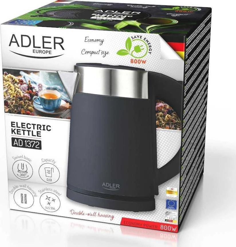 Adler | Virdulys | AD 1372 | Electric | 800 W | 0.6 L | Plastic/Nerūdijantis plienas | 360° rotational base | Juodas