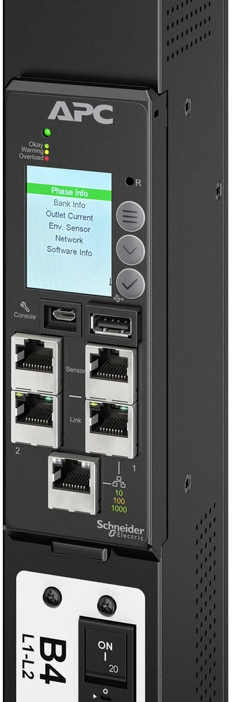 APC „NetShelter Rack PDU Advanced“ – 2 kartos – maitinimo paskirstymo blokas (montuojamas ant stovo) – matuojamas, 43,5 kW, 400 V, 63 A arba 415 V, 60 A, 560P6 – AC 400/415 V – 34,6 kW – 34600 VA – 3 fazės – Ethernet 10/100/1000, USB – įvestis, įvestis