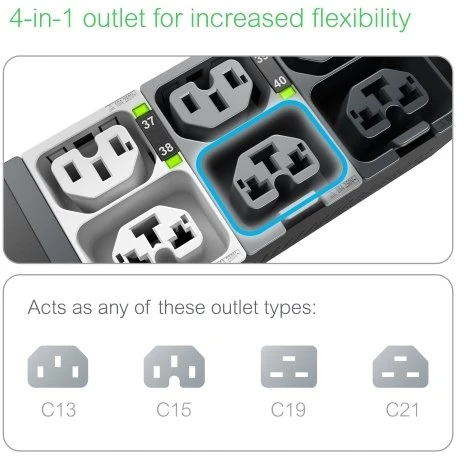 APC NetShelter Rack PDU Advanced, perjungiamas, 34,6 kW, 3 fazių, 415 V, 60 A, 560P6, 42 lizdai