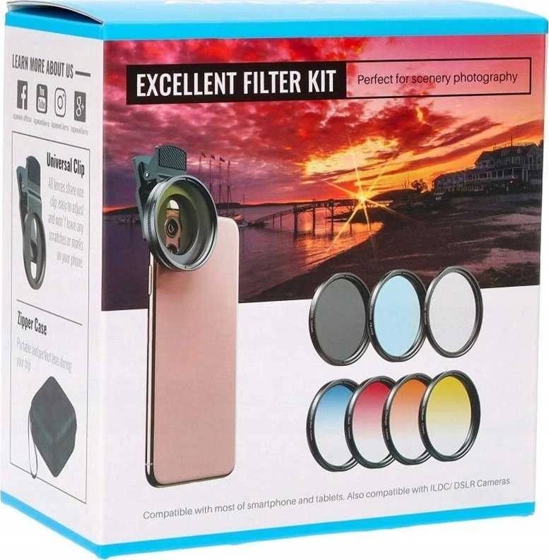 „Apexel Rinkinys“ filtrai 7in1 filtrai Cpl Nd32 Star pusės filtrai telefonams / išmaniesiems telefonams / APL-52UV-7G