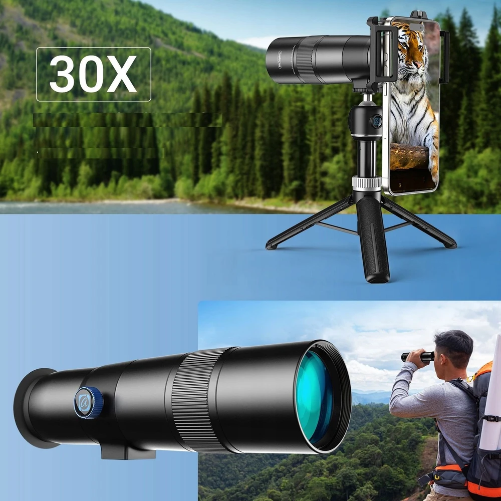 Apexel HD Tele ZOOM 30x objektyvas + trikojis telefonui, planšetiniam kompiuteriui, išmaniajam telefonui APL-30XJJ028