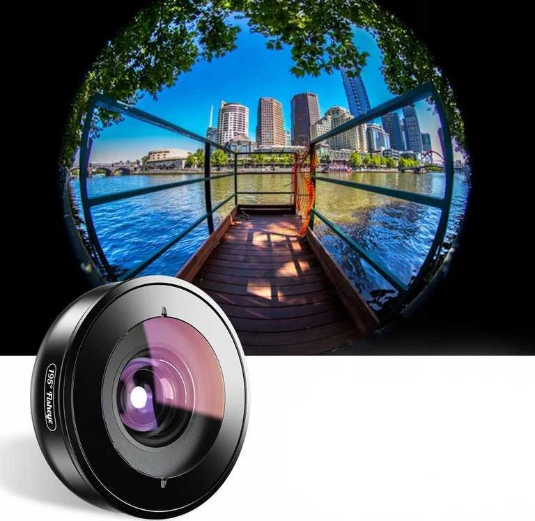 Fotoaparato Objektyvas - Apexel APL-HB195F Fish Eye Lens 195° Matymo Kampas Universalus Klipas