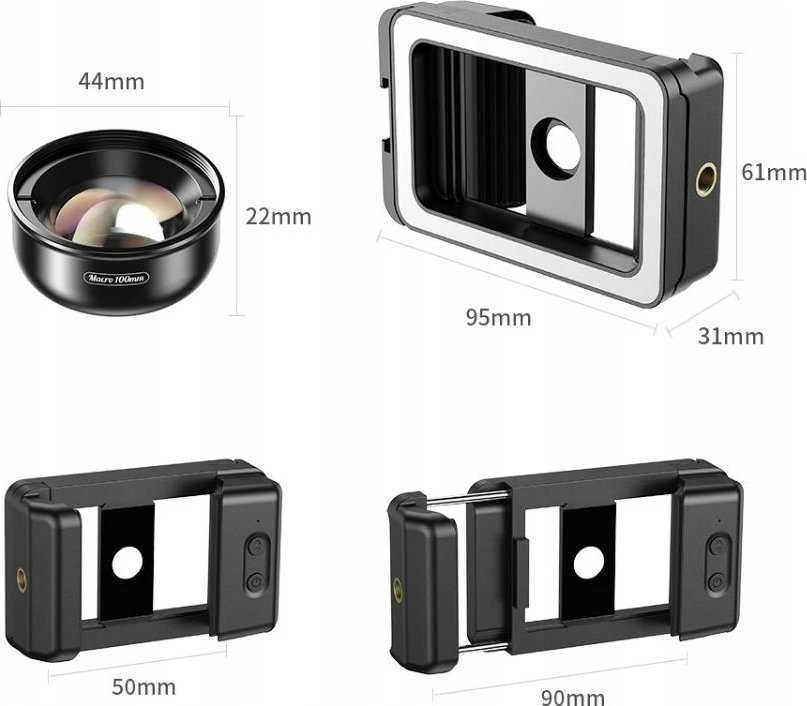 Apexel makro objektyvas, skirtas telefono išmaniajam telefonui 100 mm HD + LED lempa 40 / Cri 95+ / Apl-hb100fl23